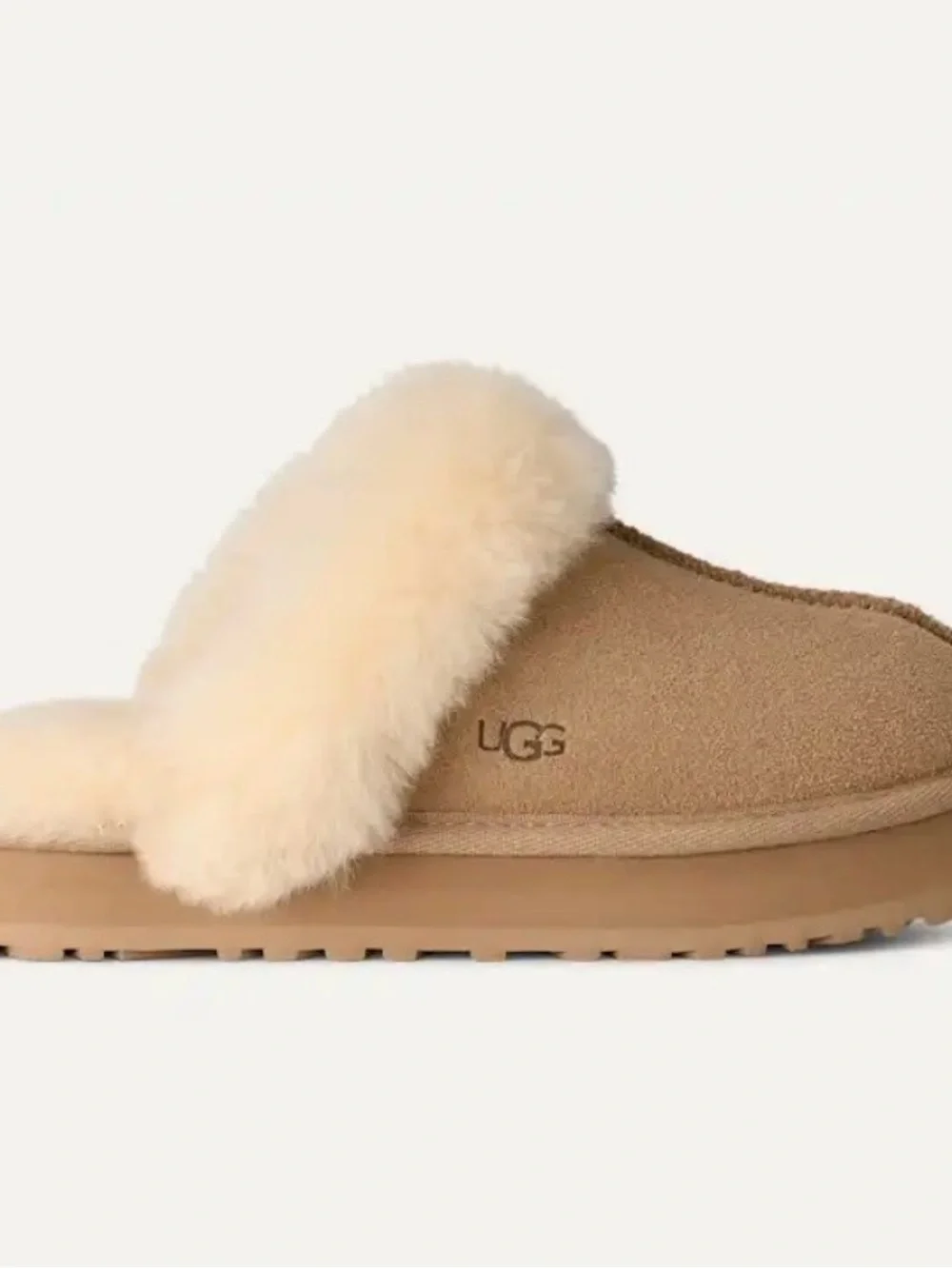 Kids UGG Cozy Shearling Slide Slippers in Cream and Chestnut